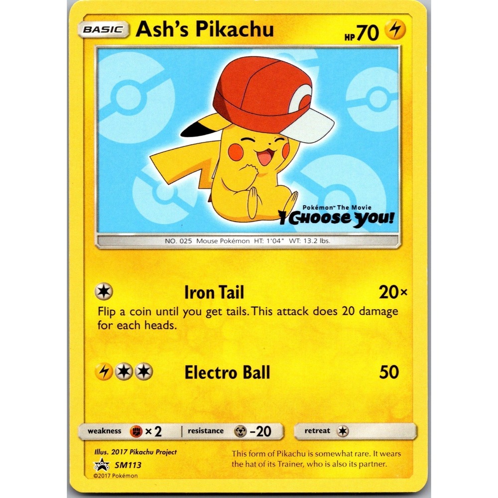 Pokemon Ash's Pikachu SM Promos SM113 I Choose You Movie Promo Lightning Card